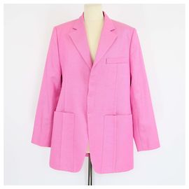 Jacquemus Pink Gabardine-Leinen-Mischung Einreiher Blazer Le Splash Pink