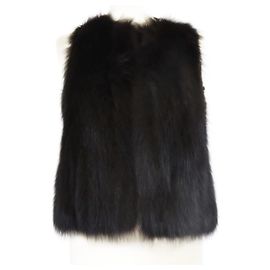 J. Mendel Black/Silver Paillettes & Fox Fur Vest Black Silvery