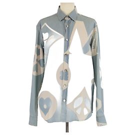 Moschino Couture Washed Blue Graphic Print Long Sleeve Button Shirt Other