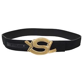 Schwarz Mesh-Gewebe Monogramm Schnalle Gürtel von Yves Saint Laurent Schwarz