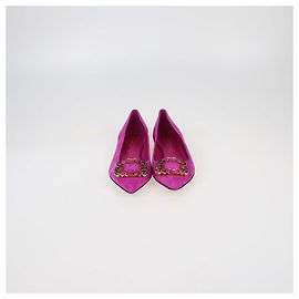 Sergio Rossi Fuchsia Suede Crystal Embellished Flat Pumps Fuschia