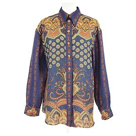 Camicia in lino a maniche lunghe con stampa paisley multicolore in gabardine Valentino Multicolore