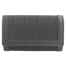 Fendi Zucca Key Case 6 Hooks Black Black