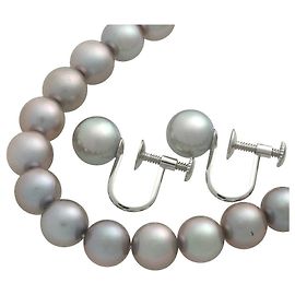 Set di collana e orecchini in perle d'argento Tasaki Argento Metallico