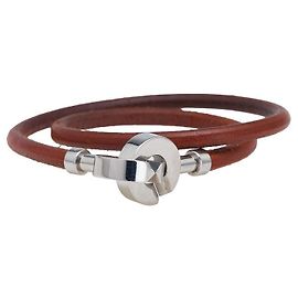 Collier Bracelet 2 en 1 en Cuir Métal Lancelot d'Hermès Marron