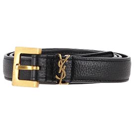 Cinto Slim Cassandre em couro preto da Saint Laurent Preto