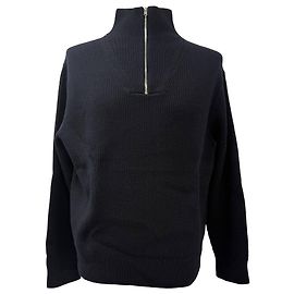 Halb-zip Strickpullover aus schwarzer Merinowolle von Theory Schwarz