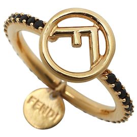 Fendi Black Stone Ring with F Logo Black