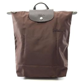 Longchamp Le Pliage Green M Backpack Canvas Leather Brown