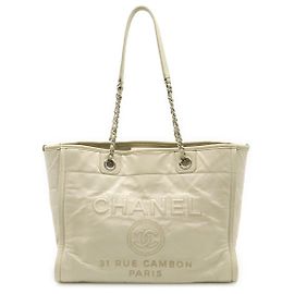 Chanel Deauville Medium Tote Bag Leather White