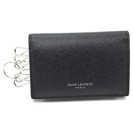 Yves Saint Laurent Grain Leather Key Case Black Black