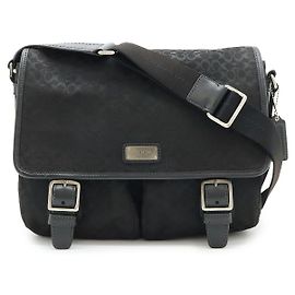 Coach Mini Signature Messenger Bag Canvas Leather Black