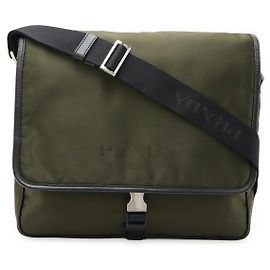Prada Nylon Logo Jacquard Messenger Bag Green