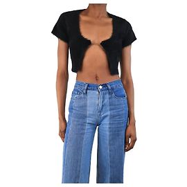 Jacquemus Schwarze fuzzy cropped Strickjacke La Maille Neve - Größe UK 6 Schwarz