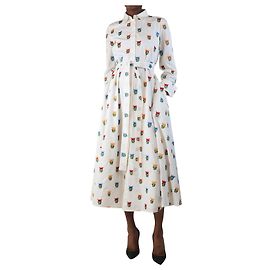 Carolina Herrera Robe chemise midi brodée de fleurs blanches - taille UK 6 Blanc