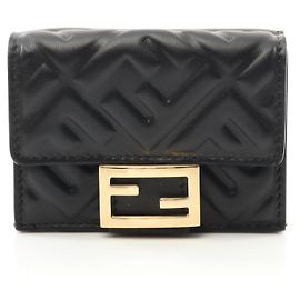 Fendi Baguette Leather Trifold Wallet Black