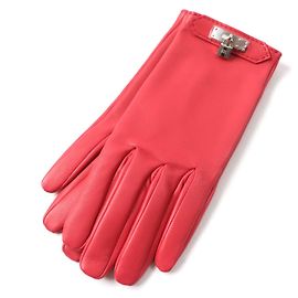 Hermès Luvas de seda e couro de cordeiro Soya Hermes Kelly Vermelho