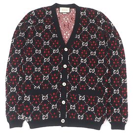 Gucci GG Diamond Argyle Alpaca Wool Cardigan Black