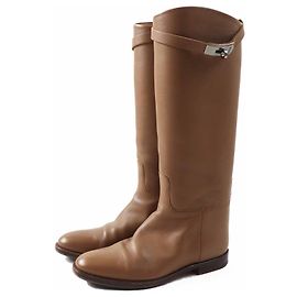 Hermès Bota de couro Jumping Kelly até o joelho Marrom