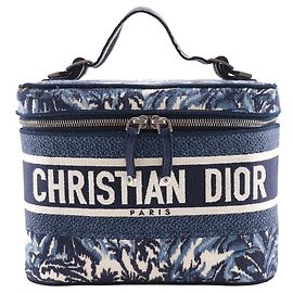 Dior Travel Vanity Embroidery Canvas Handbag Blue Other