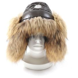 Moncler Raccoon fur Nylon flight cap Brown