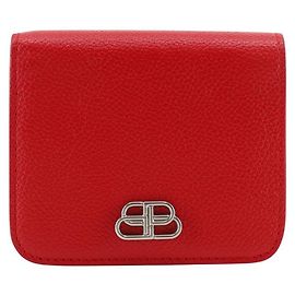 Balenciaga BB Logo Leather Wallet Red