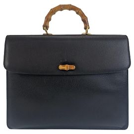 Gucci Bamboo Leder Aktentasche Schwarz