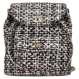 Chanel Coco Mark Matelassé Tweed Backpack Black White
