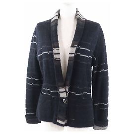 Chanel COCO Mark Strickjacke aus Mohairwolle Blau Marineblau