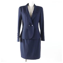 Chanel COCO Mark Button Wool 2way Jacket Skirt Blue Navy blue