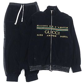 Conjunto de chaqueta de terciopelo de algodón nylon bordado con el logo de Gucci Negro