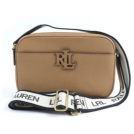Bolsa de ombro em couro com logo Ralph Lauren e alça de couro Bronze Castanho claro