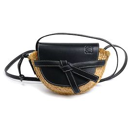 Loewe Gate Raffia Mini Shoulder Bag Black