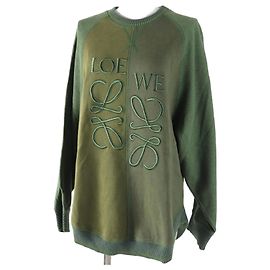 Suéter de algodão e lã com bordado Anagram Loewe Verde Caqui