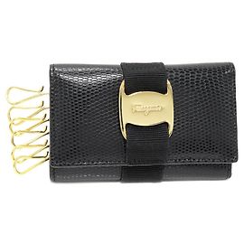 Salvatore Ferragamo Vara Embossed Calf Key Case Black
