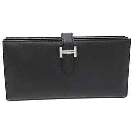 Hermès Hermes Bearn Soufflet Veau Madame Long Zipper Wallet Black