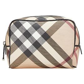 Burberry Nova Check PVC Leather Pouch Black Multiple colors Beige