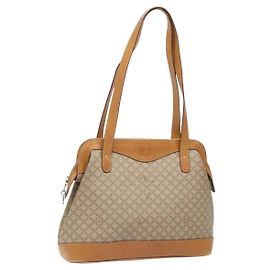 Céline Bolsa de Ombro em Lona Macadam CELINE PVC Bege Ouro Auth 139658 Bege Dourado