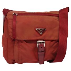 Borsa a Spalla PRADA in Nylon Rosso Argento Auth ki5884 Argento Rosso