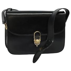 Céline Bolsa de Ombro de Couro Preta e Dourada Auth fm4838 Preto Dourado
