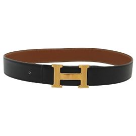 Hermès HERMES Constance H Belt Leather 31.1"" Black Auth ki5928 Black