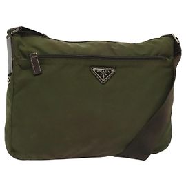 PRADA Shoulder Bag Nylon Khaki Silver Auth ki5956 Silvery Khaki