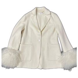 Parosh Blazer Cream Wool and Mongolian Fur Cream