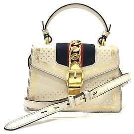 Gucci Sylvie 2-Wege-Handtasche Weiß Blau