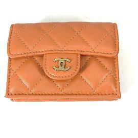 Chanel Orange Lambskin Tri-Fold Wallet Orange