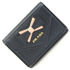 Prada Tri-fold Wallet 1MH021 Black Beige