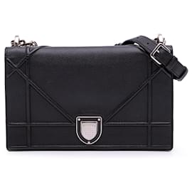 Dior-Dior Black Medium Grained Calfskin Diorama Flap-Black