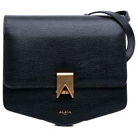 ALAÏA Borsa a tracolla Le Papa in pelle di vitello testurizzata nera media Nero
