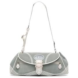 Dior-Dior Gray John Galliano Diorissimo Trimmed Canvas Shoulder Bag-Other