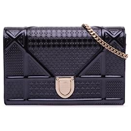Dior-Dior Black Patent Microcannage Diorama Wallet on Chain-Black